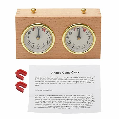 Analog game clock with instructions and red pieces