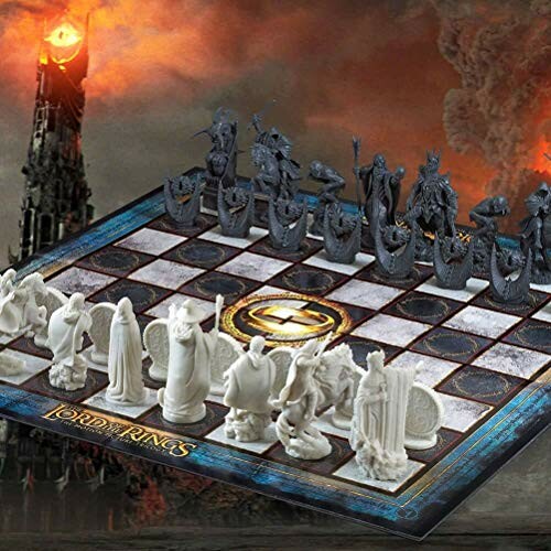 Lord of the Rings themed chess set with detailed character pieces, a true masterpiece of craftsmanship.