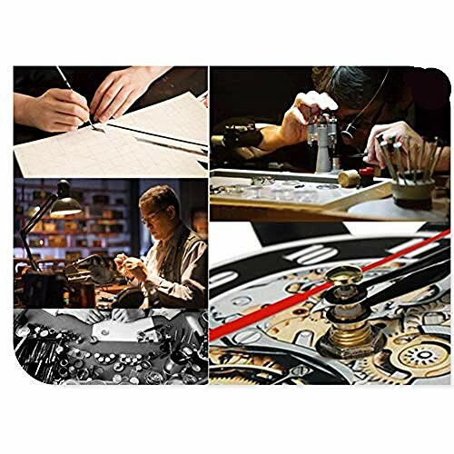 Collage of watchmakers at work and watch mechanisms.